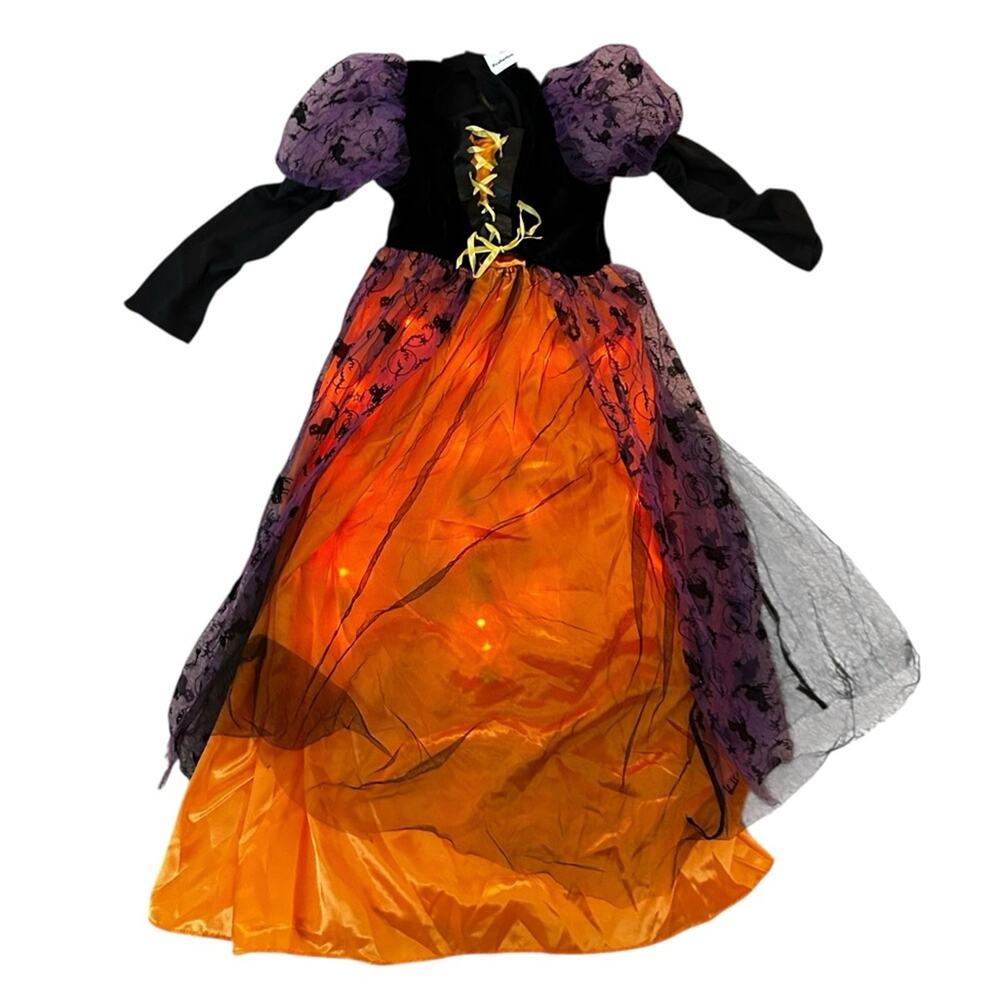 Poshetion Orange Black & Purple Light Up Witches Costume Size Kids/Youth Medium
